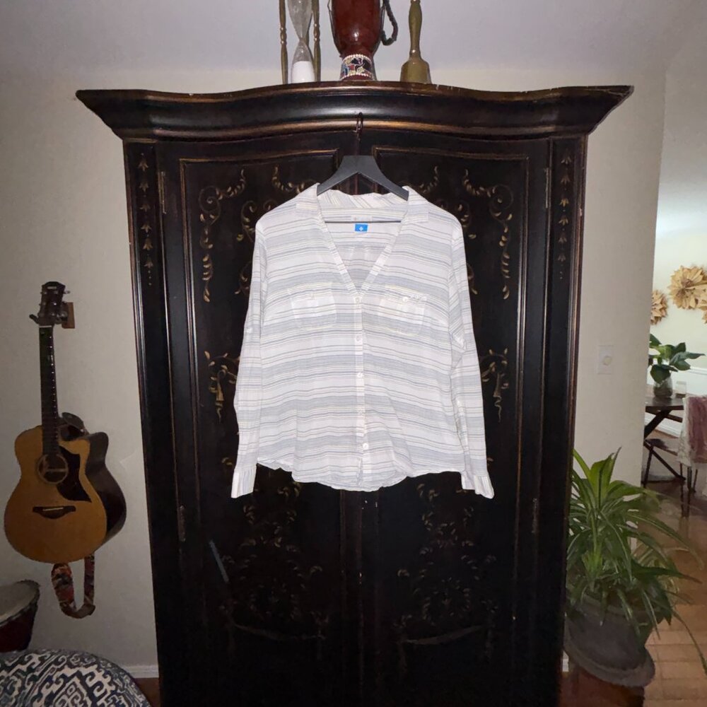 Columbia PFG Blue Striped Button Down Shirt Sheer Lightweight Womens Large - Picture 9 of 9